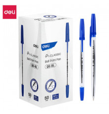 Ручка шариковая DELI "Classic", 0,7 мм, прозрачный корпус, синяя