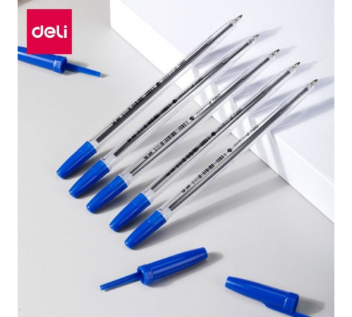 Ручка шариковая DELI "Classic", 0,7 мм, прозрачный корпус, синяя