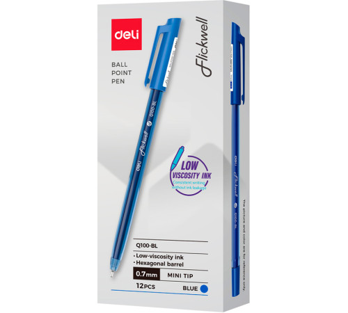 Ручка шариковая DELI "Flickwell Q100", 0.7 мм, синяя