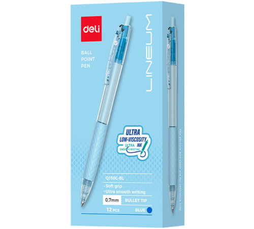Ручка шариковая DELI "Lineum Q150C" автоматическая, 0,7 мм, корпус ассорти, синяя