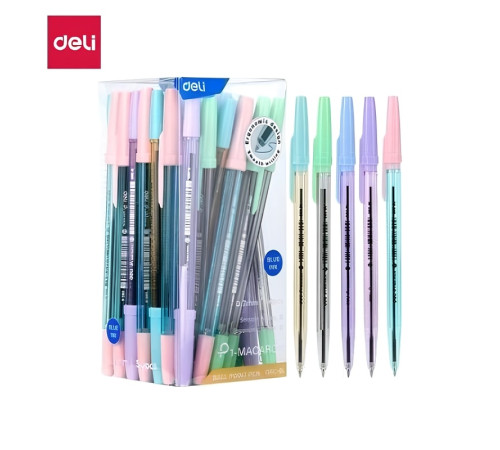 Ручка шариковая DELI "Macaron", 0,7 мм, тонированный корпус, синяя