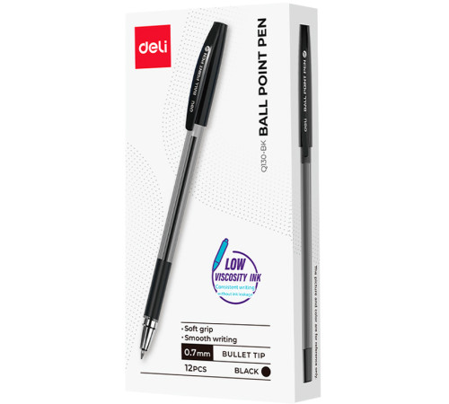 Ручка шариковая DELI "Q130", 0.7 мм, черная, грип