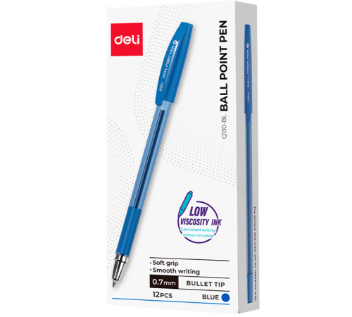 Ручка шариковая DELI "Q130", 0.7 мм, синяя, грип