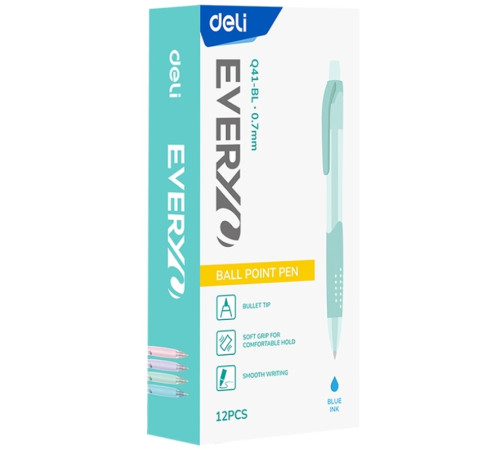 Ручка шариковая DELI "Q41"Every,автоматическая 0.7 мм, , синяя, грип