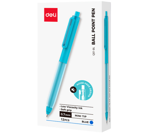 Ручка шариковая DELI "Q51" автоматическая, 0,7 мм, корпус ассорти, синяя, грип