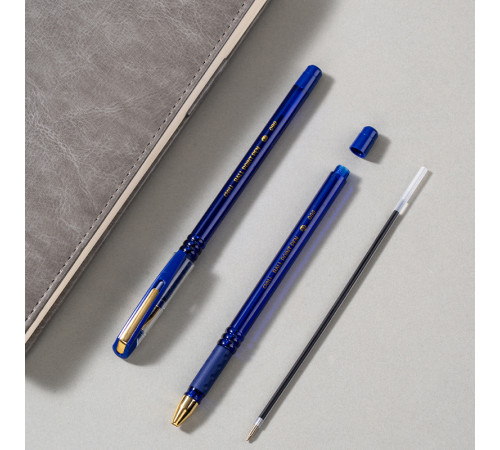 Ручка шариковая DELI "Q90", 0.7 мм, тонированный корпус, синяя, грип