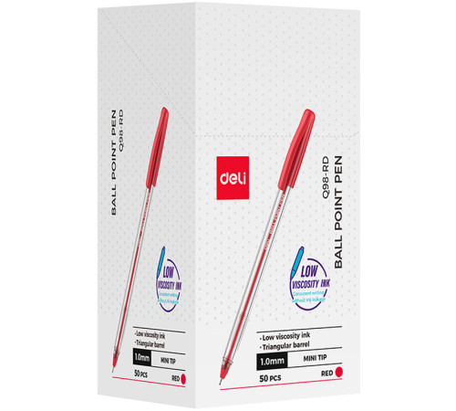 Ручка шариковая DELI "Q98", 1 мм, красная