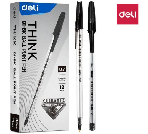 Ручка шариковая DELI "Think", 0,7 мм, черная