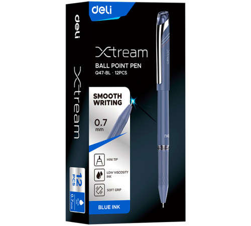 Ручка шариковая DELI "Xtream Q47", 0.7 мм, синяя, грип
