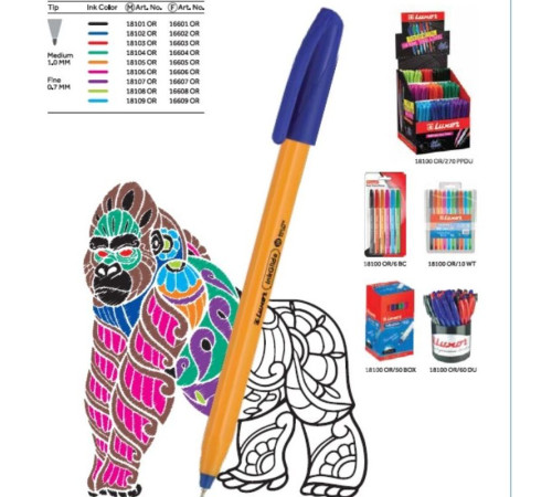 Ручка шариковая LUXOR "InkGlide Orange", 0,7 мм, трехгранный корпус, синяя