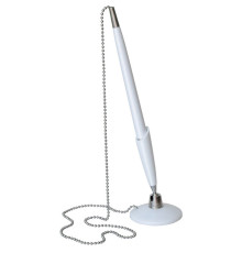 Ручка шариковая OfficeSpace на подставке, металлическая цепочка, белый корпус, синие чернила