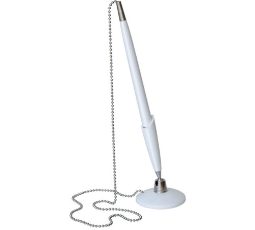 Ручка шариковая OfficeSpace на подставке, металлическая цепочка, белый корпус, синие чернила