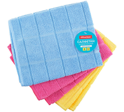 Салфетка из микрофибры OfficeClean "Универсальная", 40х40 см, 3 шт 