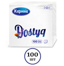 Салфетки бумажные Карина «Dostyq», однослойные, 100шт/уп , белые 