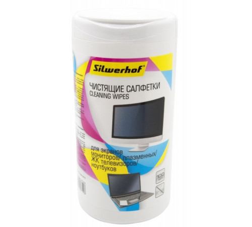 Салфетки чистящие для экранов и мониторов Silwerhof 100 шт в тубе