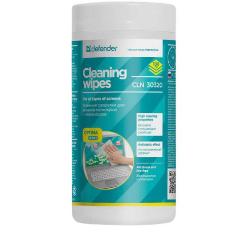 Салфетки чистящие для мониторов DEFENDER 100 шт в тубе