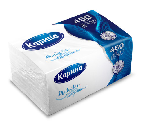 Салфетки Карина LINE. 2-слойные, вытяжные, 225 штук в упаковке