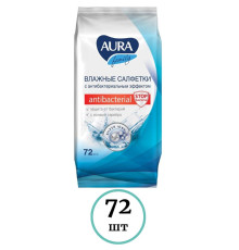 Салфетки влажные Aura "Family", антибактериальные, для всей семьи, 72 шт. 