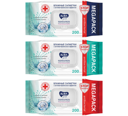 Салфетки влажные Aura "Family", для всей семьи, клапан, 200 шт
