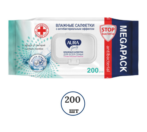 Салфетки влажные Aura "Family", для всей семьи, клапан, 200 шт