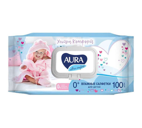 Салфетки влажные Aura "Ultra comfort", 100 штук в упаковке