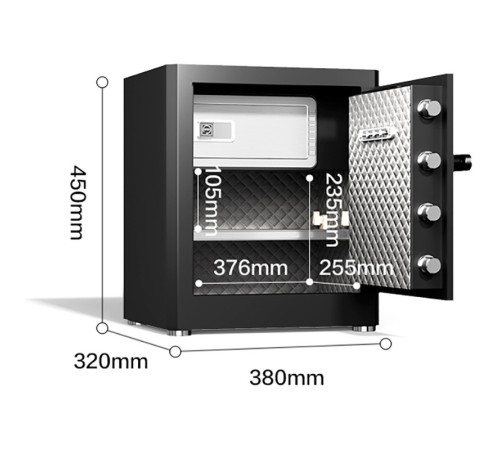 Сейф DELI "AE130" биометрический + электронный замок + ключ, 380х320х450 мм, 21,9 кг, черный