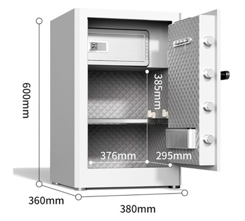 Сейф DELI "AE131" биометрический + электронный замок + ключ, 380х360х600 мм, 29 кг, белый