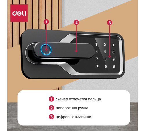 Сейф DELI "AE132" биометрический + электронный замок + ключ, 800x480x420 мм, 45 кг, черный