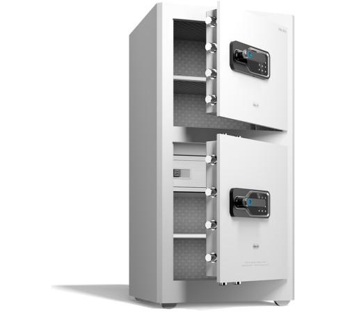 Сейф DELI "AE134" биометрический + электронный замок + ключ, 490х440х1000 мм, 61 кг, белый