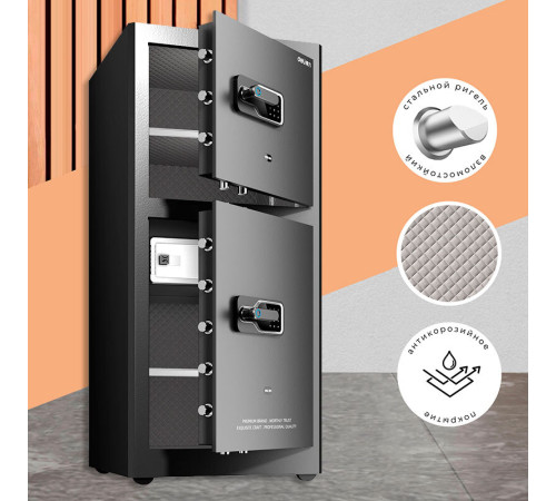 Сейф DELI "AE136" биометрический + электронный замок + ключ, 550x520х1200 мм, 80,5 кг, черный