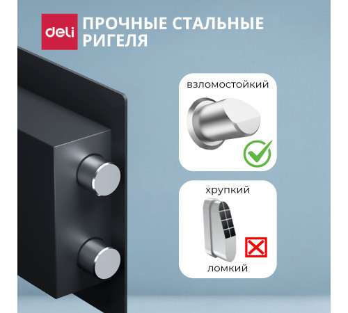 Сейф DELI "AE210" биометрический + электронный замок + ключ + Wi-Fi, 300х400х300 мм, 11 кг, черный