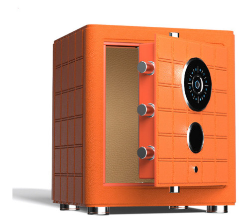Сейф DELI "AE690-Z" биометрический + электронный замок + ключ, 470х400х360 мм, 38 кг, оранжевый