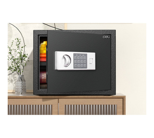 Сейф DELI "ET521" электронный замок + ключ, 250х350х250 мм, 6.7 кг, черный