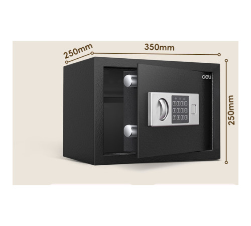 Сейф DELI "ET521" электронный замок + ключ, 250х350х250 мм, 6.7 кг, черный