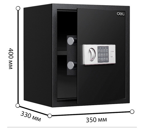 Сейф DELI "ET524" электронный замок + ключ, черный, 400х350х330 мм, 11 кг