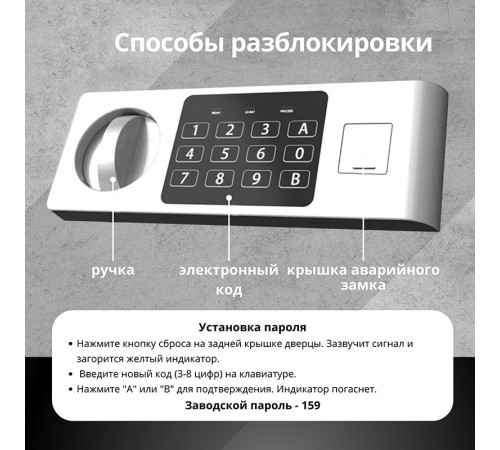 Сейф DELI "ET524" электронный замок + ключ, черный, 400х350х330 мм, 11 кг