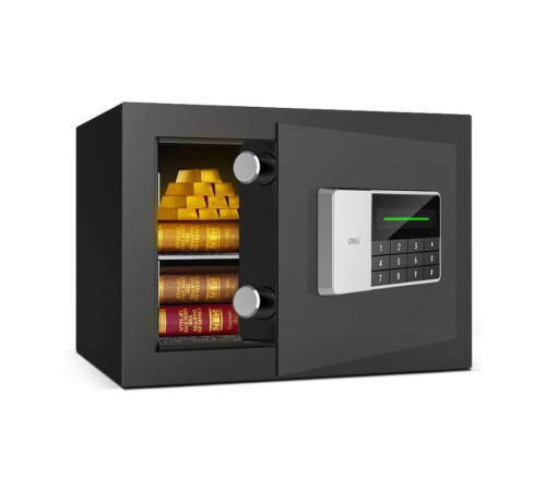 Сейф DELI "ET550" электронный замок + ключ, 250х350х250 мм, 11 кг, черный