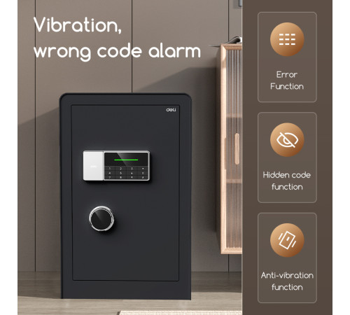 Сейф DELI "ET552" электронный замок + ключ, черный,  600х380х360 мм, 28 кг