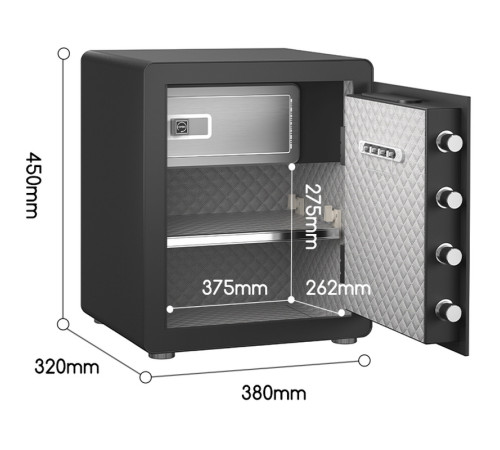 Сейф DELI "ET571" электронный замок + ключ, 450х380х320 мм, 23 кг, черный