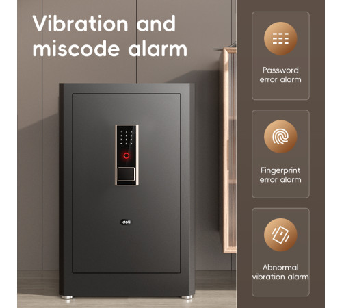 Сейф DELI "ET597" биометрический + электронный замок+ключ, 800х480х420 мм, 39,4 кг, черный