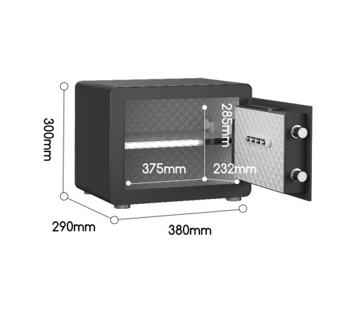 Сейф DELI "T570" электронный замок + ключ, 300х380х290 мм, 18 кг, черный