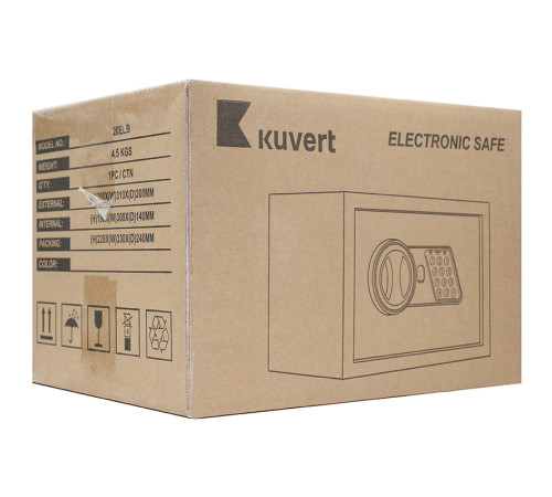 Сейф KUVERT "20ELB" электронный замок + ключ, 310х200х200 мм, 4 кг, белый
