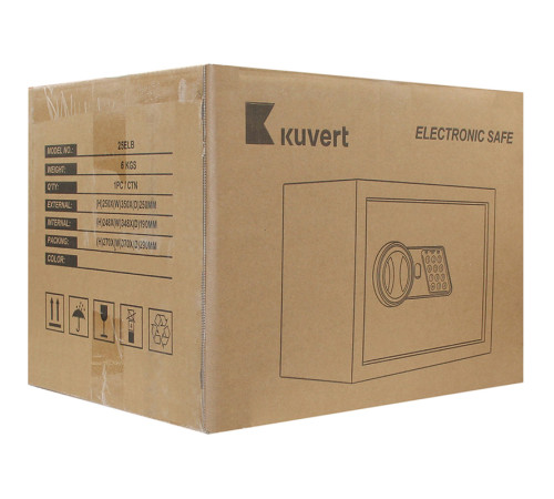 Сейф KUVERT "25ELB" электронный замок + ключ, 350х250х250 мм, 5.5 кг, белый