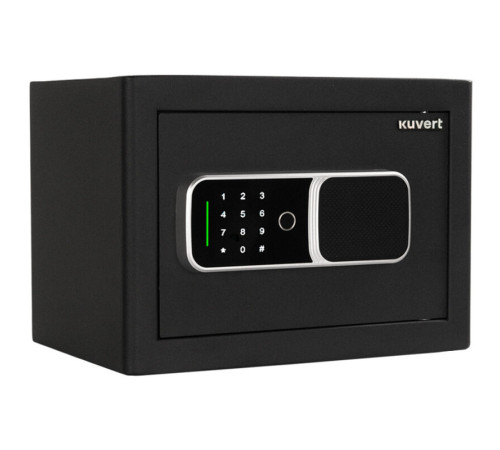 Сейф KUVERT "25FDH" биометрический + электронный замок+ключ, 350х250х250 мм, 6 кг, черный