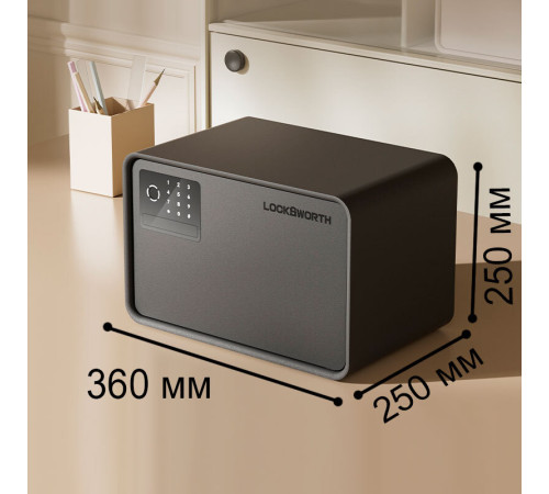 Сейф LockSworth биометрический + электронный замок + ключ, 250х360х250 мм, 6 кг, черный