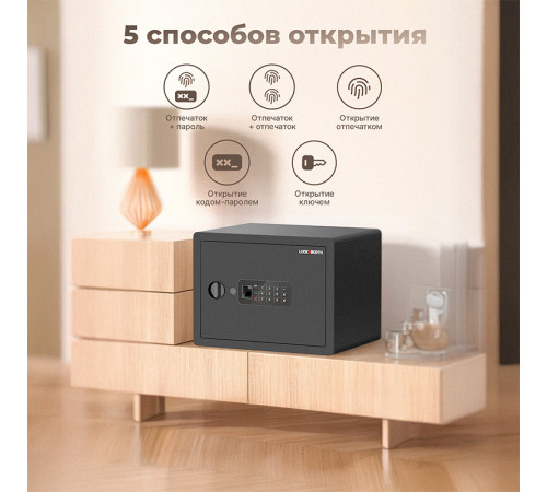 Сейф LockSworth биометрический + электронный замок + ключ, 400х300х300 мм, 10 кг, черный