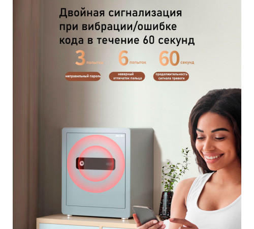 Сейф мебельный DELI "AE101" биометрический + электронный замок, 400х320х450 мм, 26,5 кг, серый