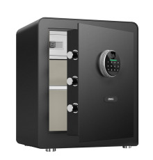 Сейф мебельный DELI "ET631" биометрический + электронный замок, ключ, 450х380х320 мм, 20 кг, черный