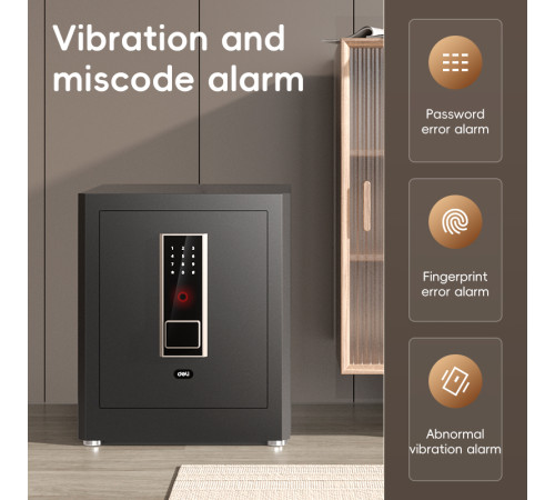 Сейф мебельный DELI "T595" биометрический + электронный замок+ключ, 450х380х320 мм, 19,3 кг, черный