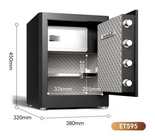 Сейф мебельный DELI "T595" биометрический + электронный замок+ключ, 450х380х320 мм, 19,3 кг, черный